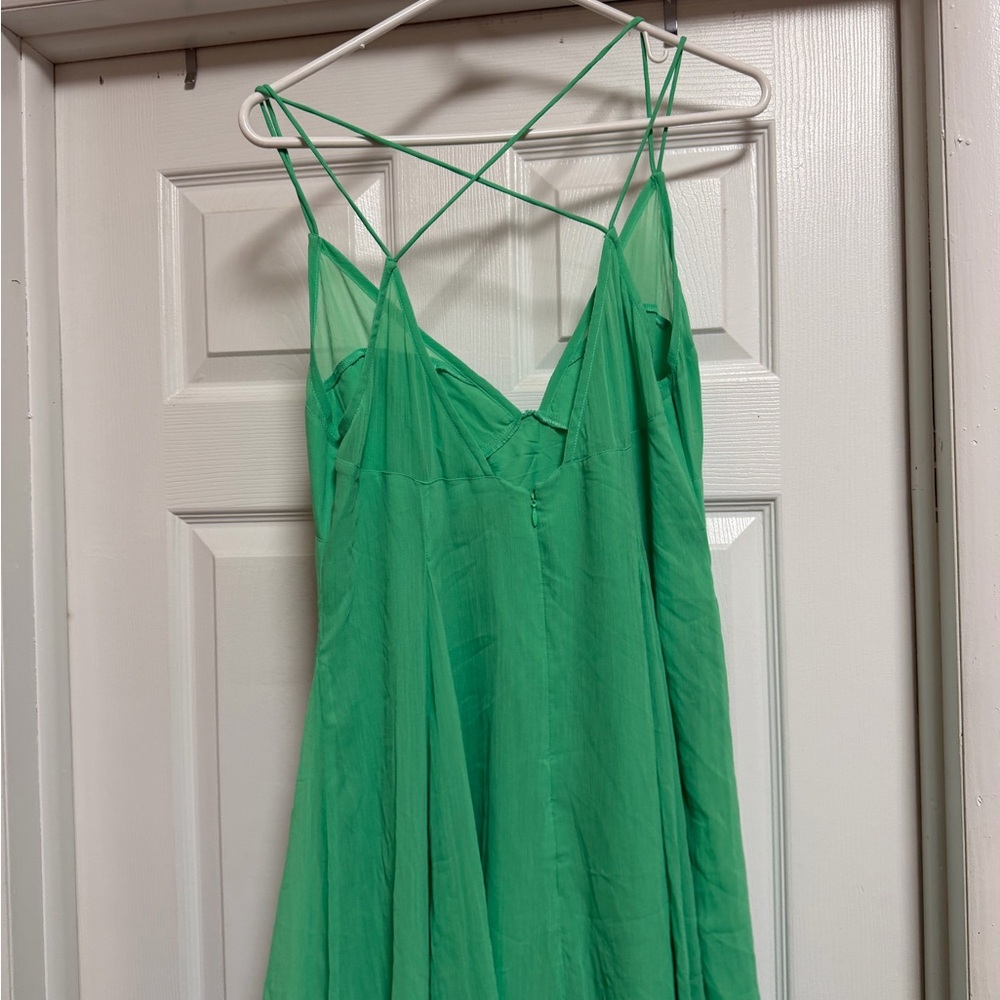 ASOS DESIGN cami strappy midi skater dress with godet in bright green - Picture 6 of 11